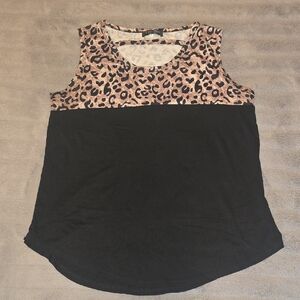 Chic Leopard and Black Sleeveless Tank Top Size Large NICE!